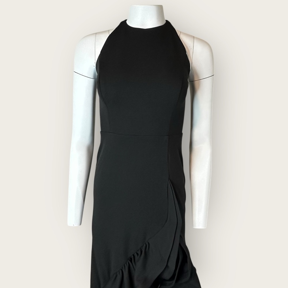 NWT | Betsy & Adams | Ruffle Halter Crepe Gown | Black | Size 2 - Picture 8 of 15